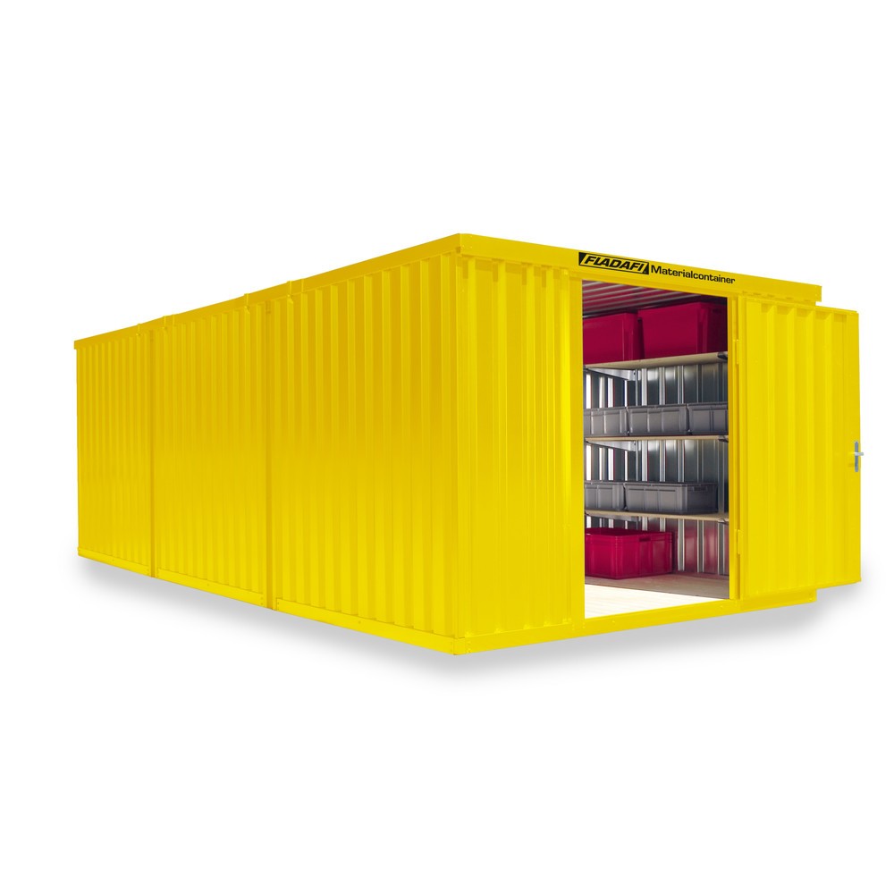 Zdjęcie produktu nr 1: Kompozycja kontenera materiałowego FLADAFI®, lakierowana, 3 moduły, wys. × szer. × gł. 2150 × 3050 × 6520 mm, wstępnie zmontowana, podłoga drewniana, kolor sygnałowy żółty