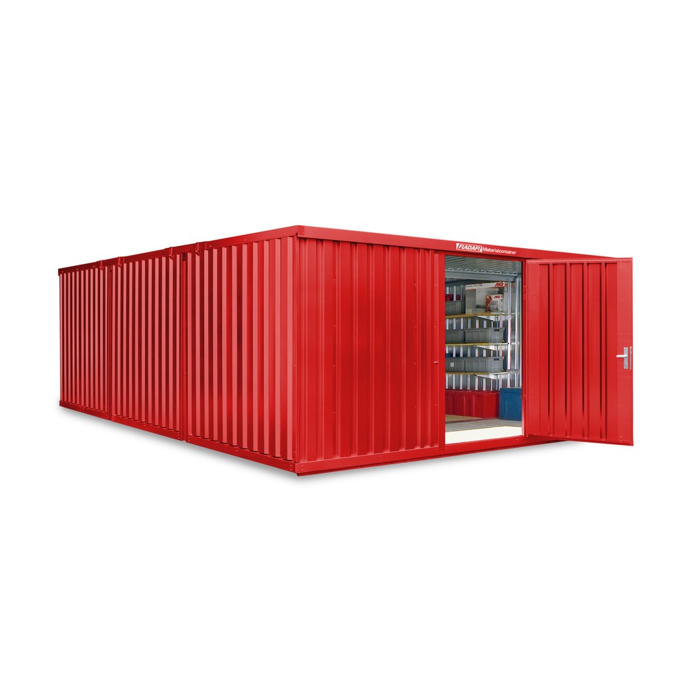 Zdjęcie produktu nr 1: Kompozycja kontenera materiałowego FLADAFI®, lakierowana, 3 moduły, wys. × szer. × gł. 2150 × 5080 × 6520 mm, wstępnie zmontowana, podłoga drewniana, kolor ogniście czerwony