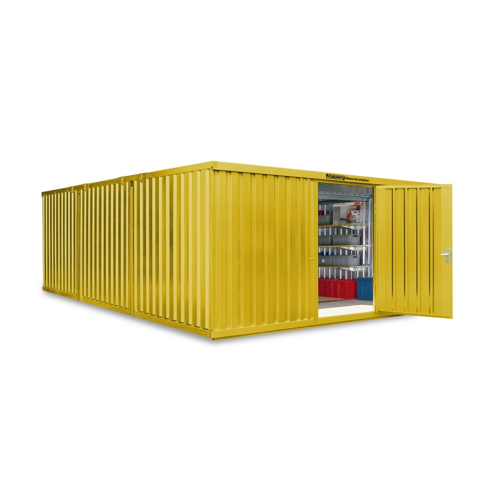 Zdjęcie produktu nr 1: Kompozycja kontenera materiałowego FLADAFI®, lakierowana, 3 moduły, wys. × szer. × gł. 2150 × 5080 × 6520 mm, wstępnie zmontowana, podłoga drewniana, kolor sygnałowy żółty