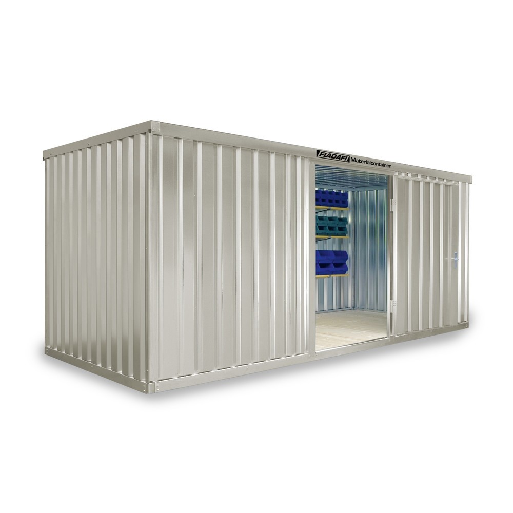 Zdjęcie produktu nr 1: Kontener materiałowy FLADAFI®, pojedynczy moduł, lakierowany, wys. × szer. × gł. 2150 × 5080 × 2170 mm, zmontowany, drewniana podłoga, szarobiały