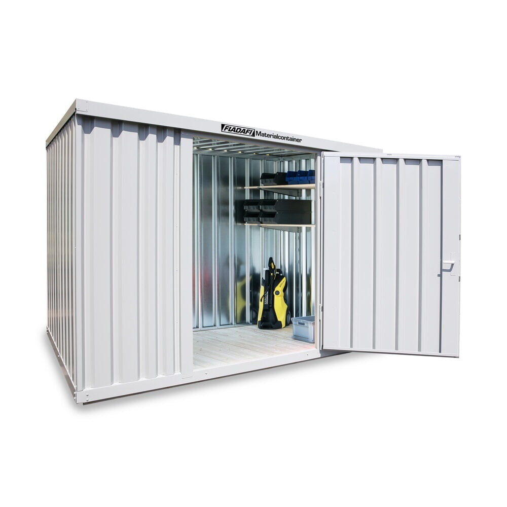 Zdjęcie produktu nr 1: Kontener materiałowy FLADAFI®, pojedynczy moduł, lakierowany, wys. × szer. × gł. 2150 × 3050 × 2170 mm, zmontowany, drewniana podłoga, jasnoszary
