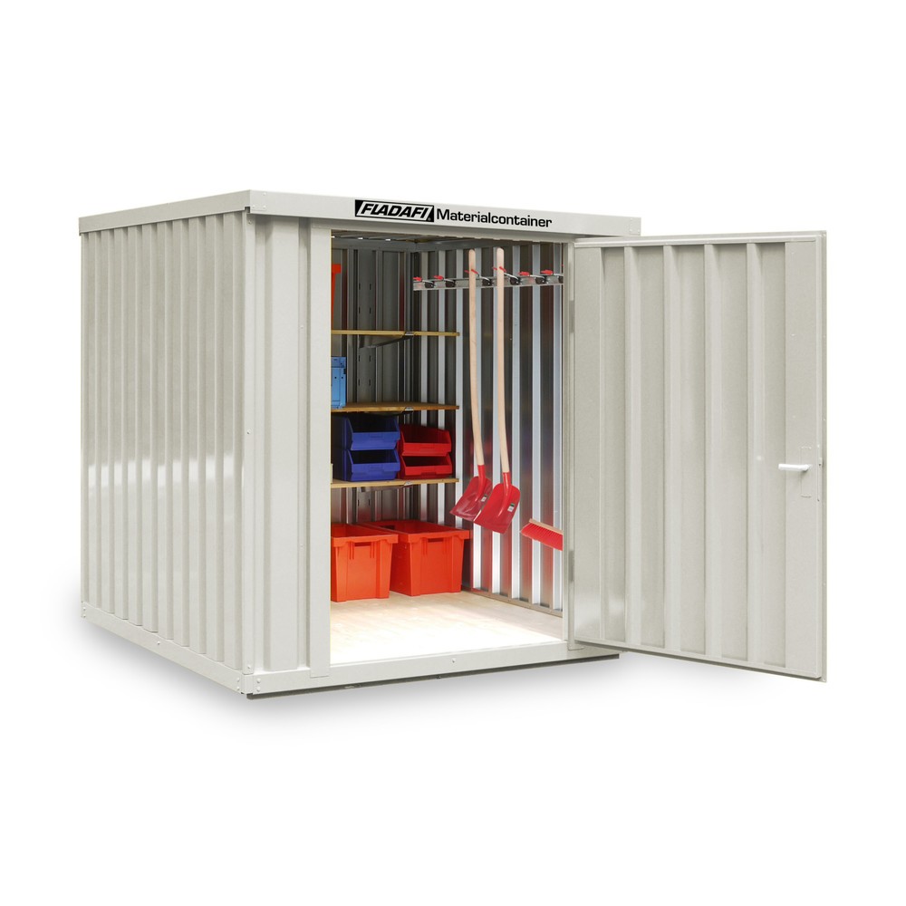 Zdjęcie produktu nr 1: Kontener materiałowy FLADAFI®, pojedynczy moduł, lakierowany, wys. × szer. × gł. 2150 × 2100 × 2170 mm, zmontowany, drewniana podłoga, szarobiały