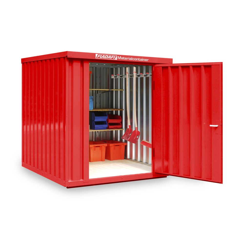 Zdjęcie produktu nr 1: Kontener materiałowy FLADAFI®, pojedynczy moduł, lakierowany, wys. x szer. x gł. 2150 x 2100 x 2170 mm, zmontowany, drewniana podłoga, kolor ognistoczerwony