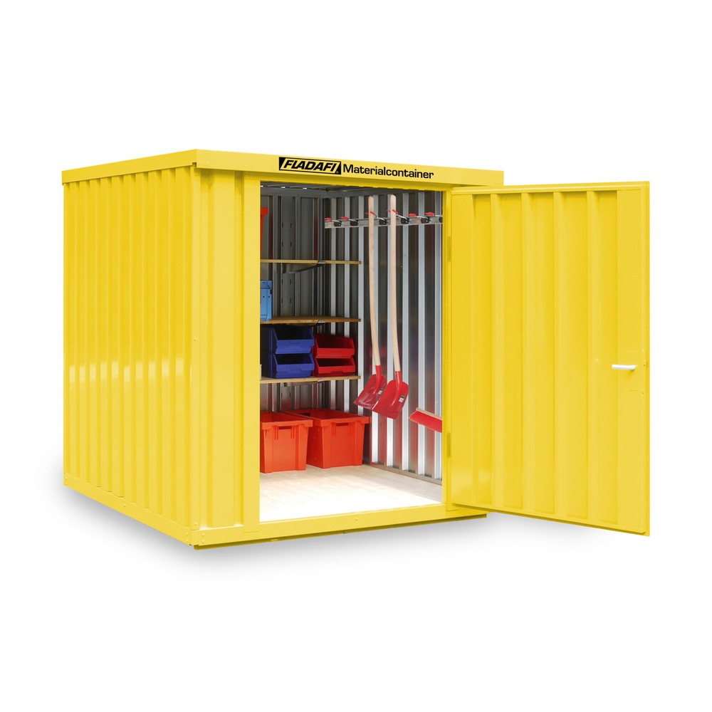 Zdjęcie produktu nr 1: Kontener materiałowy FLADAFI®, pojedynczy moduł, lakierowany, wys. x szer. x gł. 2150 x 2100 x 2170 mm, zmontowany, drewniana podłoga, kolor żółty sygnałowy