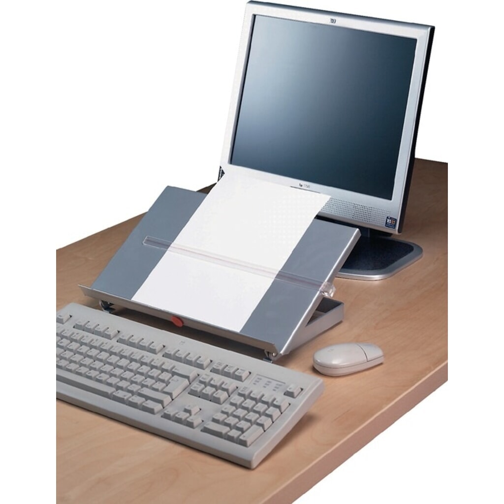 Konzepthalter, Metall silber, B350xT247xH60mm, verstellbarer Sichtabstand Produktabbildung: Konzepthalter, Metall silber, B350xT247xH60mm, verstellbarer Sichtabstand
