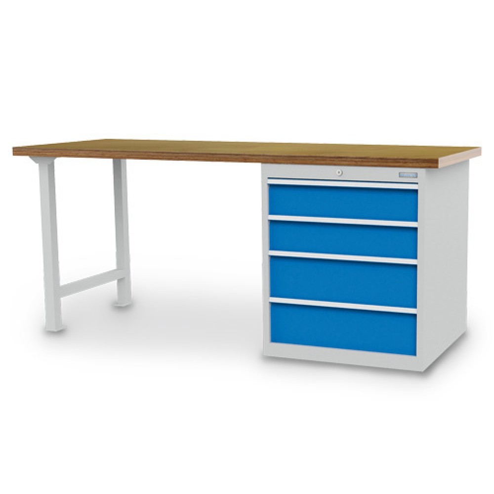 Product afbeelding: Koppelbare werkbank Bedrunka+Hirth R 24-24, hxbxd 859 x 2.000 x 750 mm, lichtgrijs, lichtblauw, 4 lades 2x150 + 2x200 mm, breedte lades 600 mm