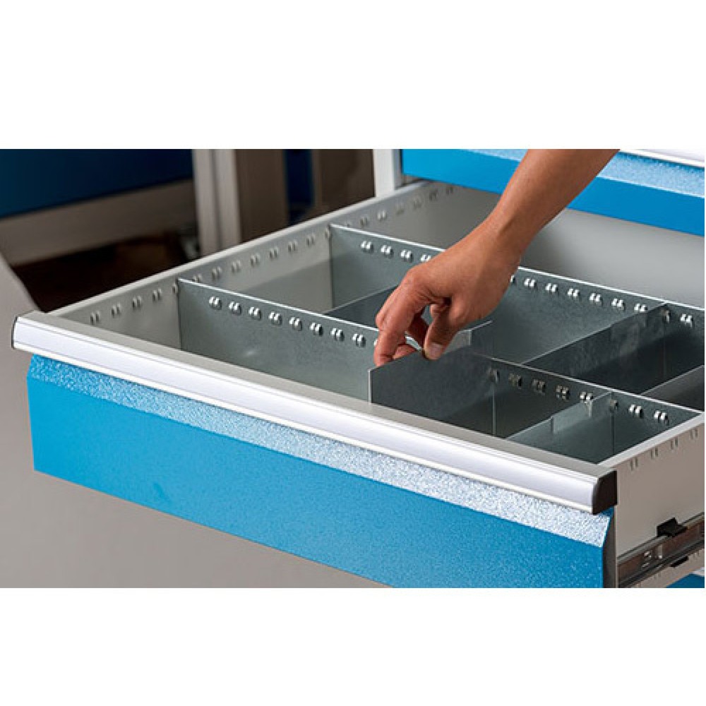 Číslo obrázku produktu 2: Kovové organizéry do zásuvek pro řadové pracovní stoly Bedrunka+Hirth, pro výšku čela 150 mm, 9 přihrádek