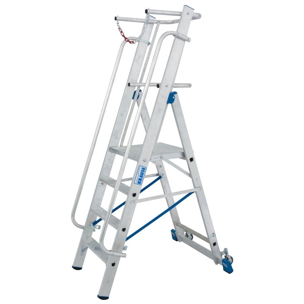 N° de l'image du produit 2 : KRAUSE® Escabeau double à marches STABILO avec grande plateforme, arceau de sécurité et chaîne 1x4 marches