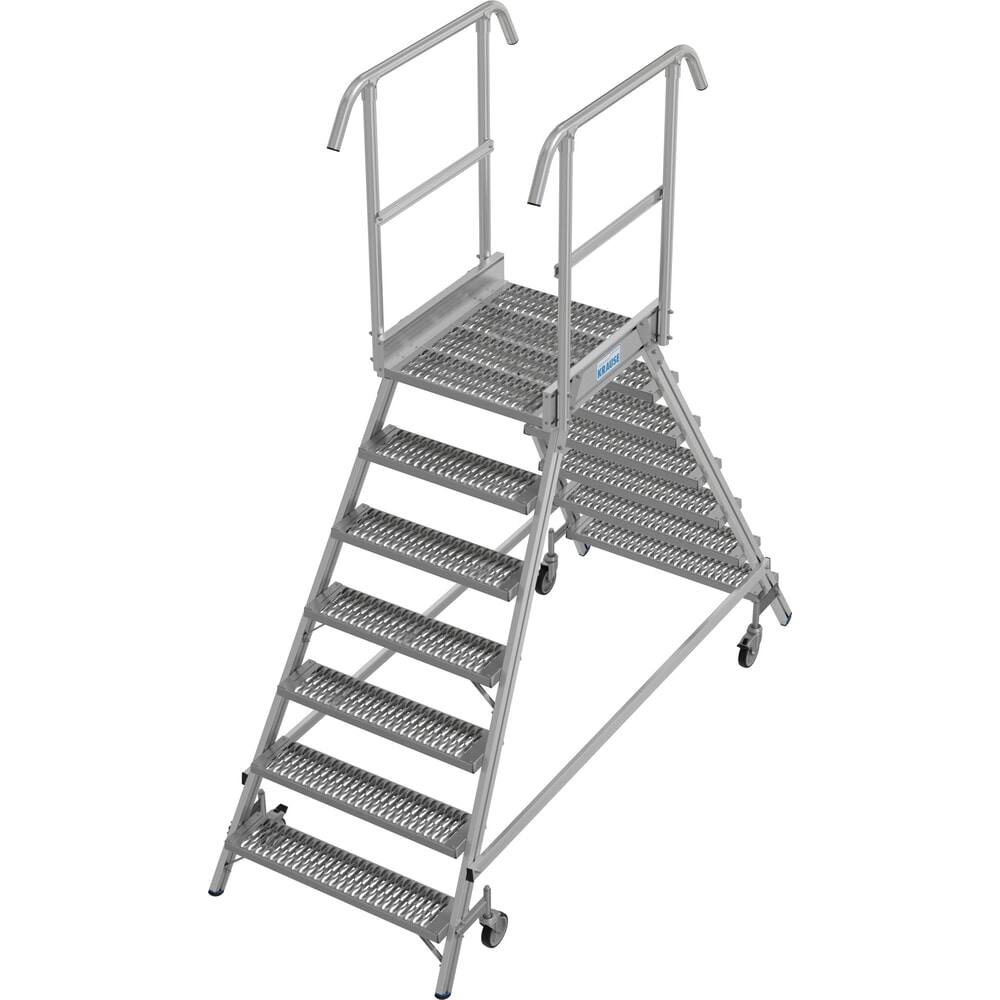 Produktabbildung: KRAUSE® STABILO fahrbare Podestleiter, beidseitig begehbar, Profilrost R13, 2 x 7 Stufen
