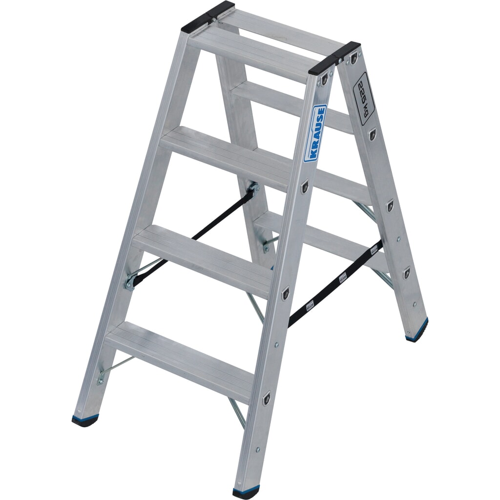 KRAUSE® STABILO Stufenstehleiter, beidseitig begehbar, Tragfähigkeit 225 kg, 2 x 4 Stufen Produktabbildung: KRAUSE® STABILO Stufenstehleiter, beidseitig begehbar, Tragfähigkeit 225 kg, 2 x 4 Stufen