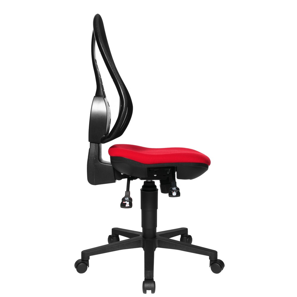 Zdjęcie produktu nr 4: Krzesło biurowe obrotowe Topstar® Open Point Syncro, siedzisko profilowane do ochrony krążków międzykręgowych, oparcie siatkowe, kolor czerwony