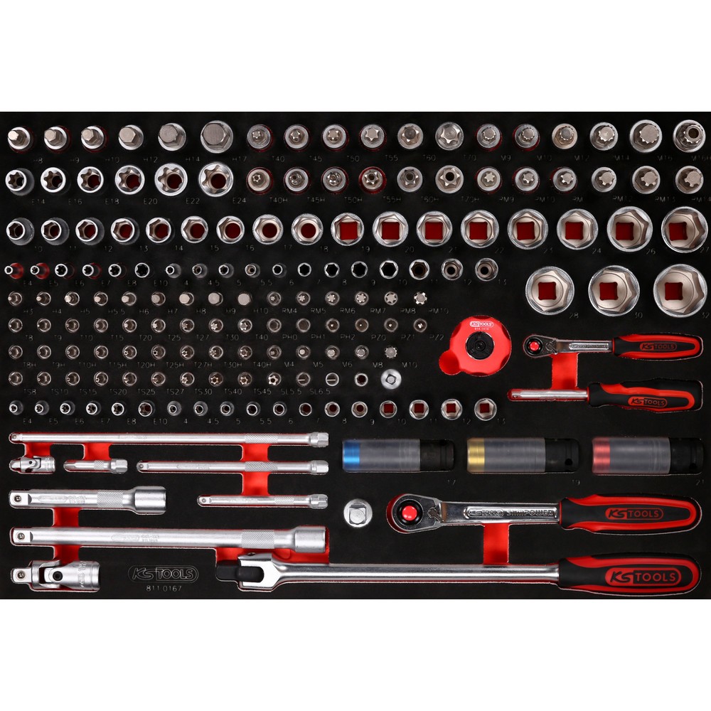 Produktabbildung: KS TOOLS 1/4'' + 1/2'' Steckschlüssel-Satz in Schaumstoffeinlage, 167-tlg
