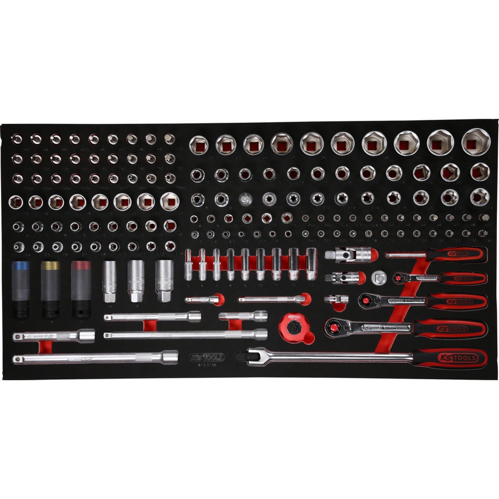 Produktabbildung: KS TOOLS 1/4'' + 3/8'' + 1/2'' Steckschlüssel-Satz in Schaumstoffeinlage, 156-tlg