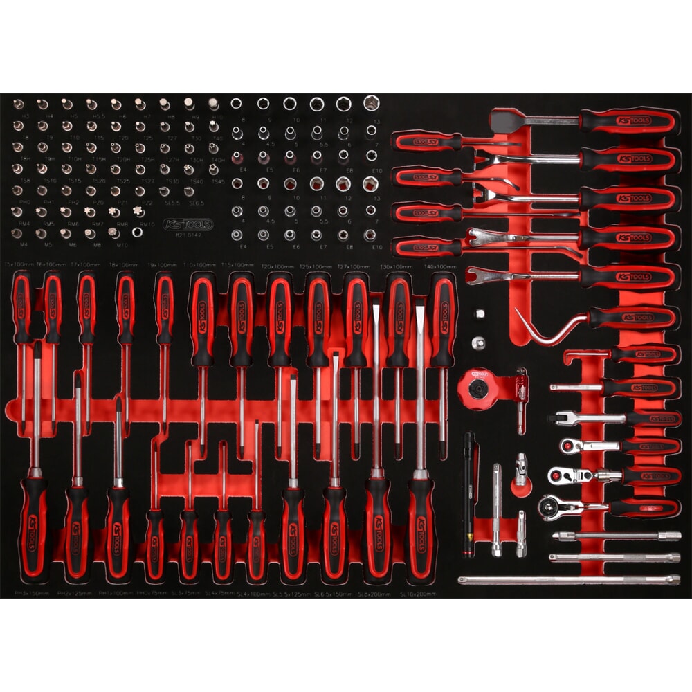 Produktabbildung: KS TOOLS 1/4'' Steckschlüssel- / und Schraubendreher-Satz in Schaumstoffeinlage, 142-tlg