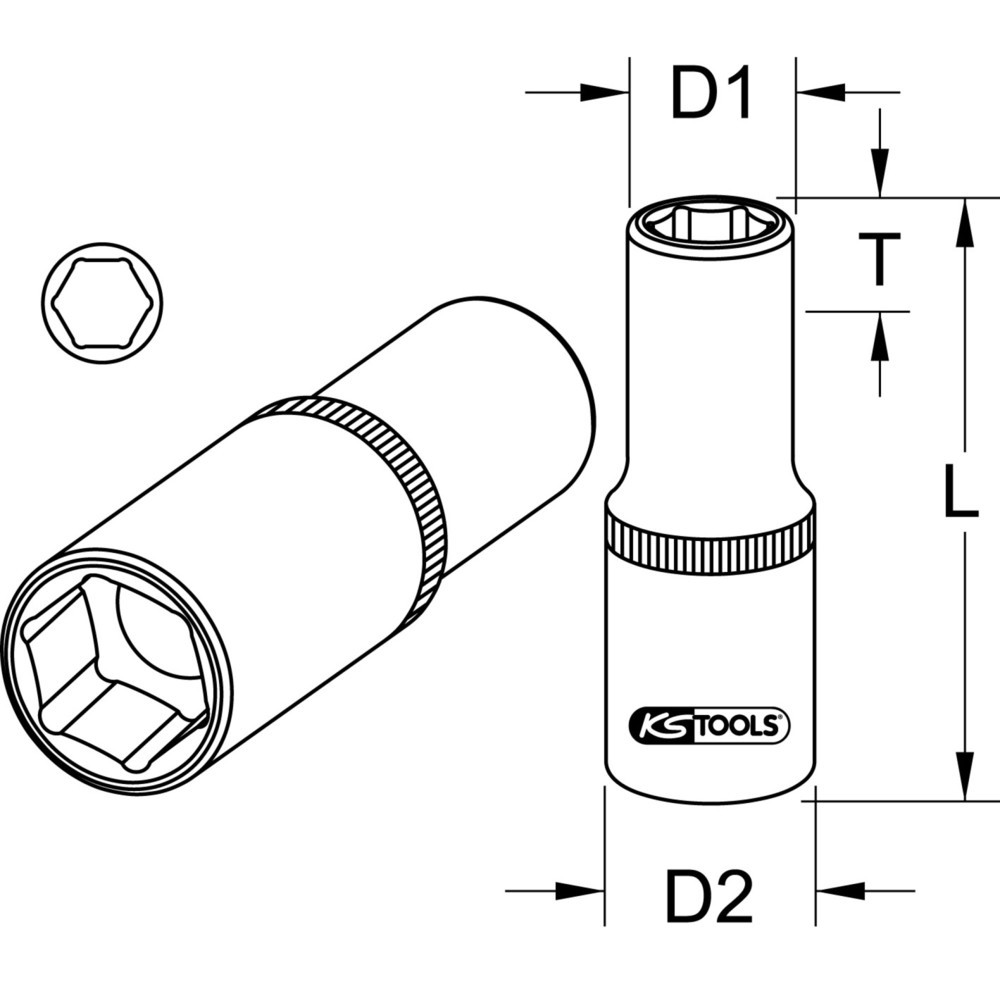Produktabbildung Nr. 1: KS TOOLS 1/2" Sechskant-Stecknuss, lang, 35mm