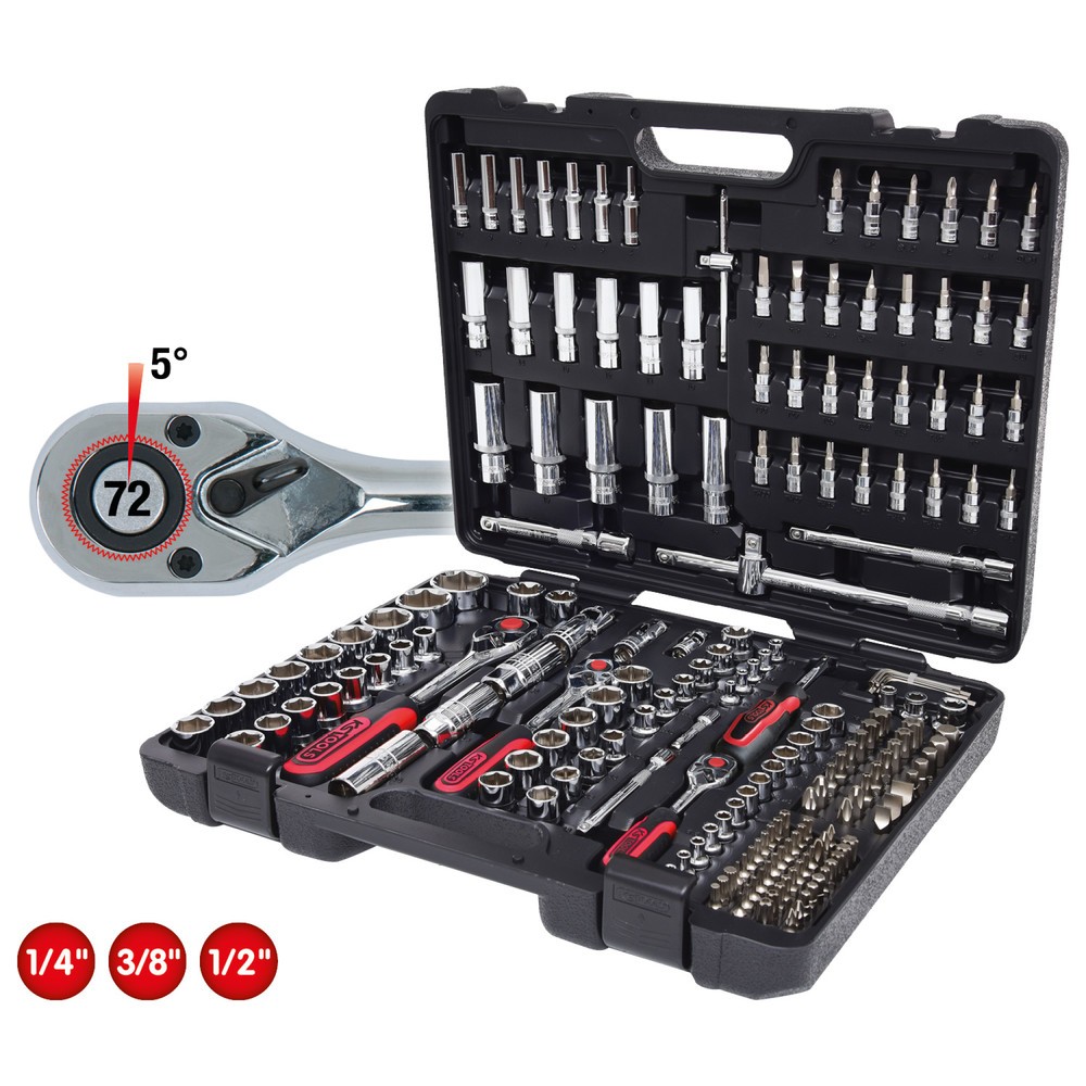Produktabbildung: KS TOOLS 1/4"+3/8"+1/2" CHROMEplus Steckschlüssel-Satz, 195-tlg
