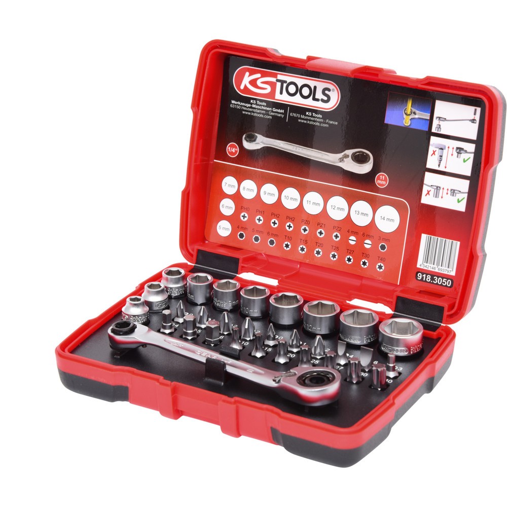 Produktabbildung: KS TOOLS 1/4" + 11 mm Durchgangs-Steckschlüssel- und Bit-Satz, 31-tlg