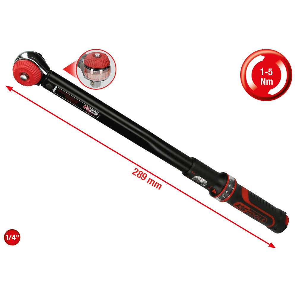 Produktabbildung Nr. 10: KS TOOLS 1/4" ERGOTORQUE®precision Ratschen-Drehmomentschlüssel Drehknopf, 1-5Nm