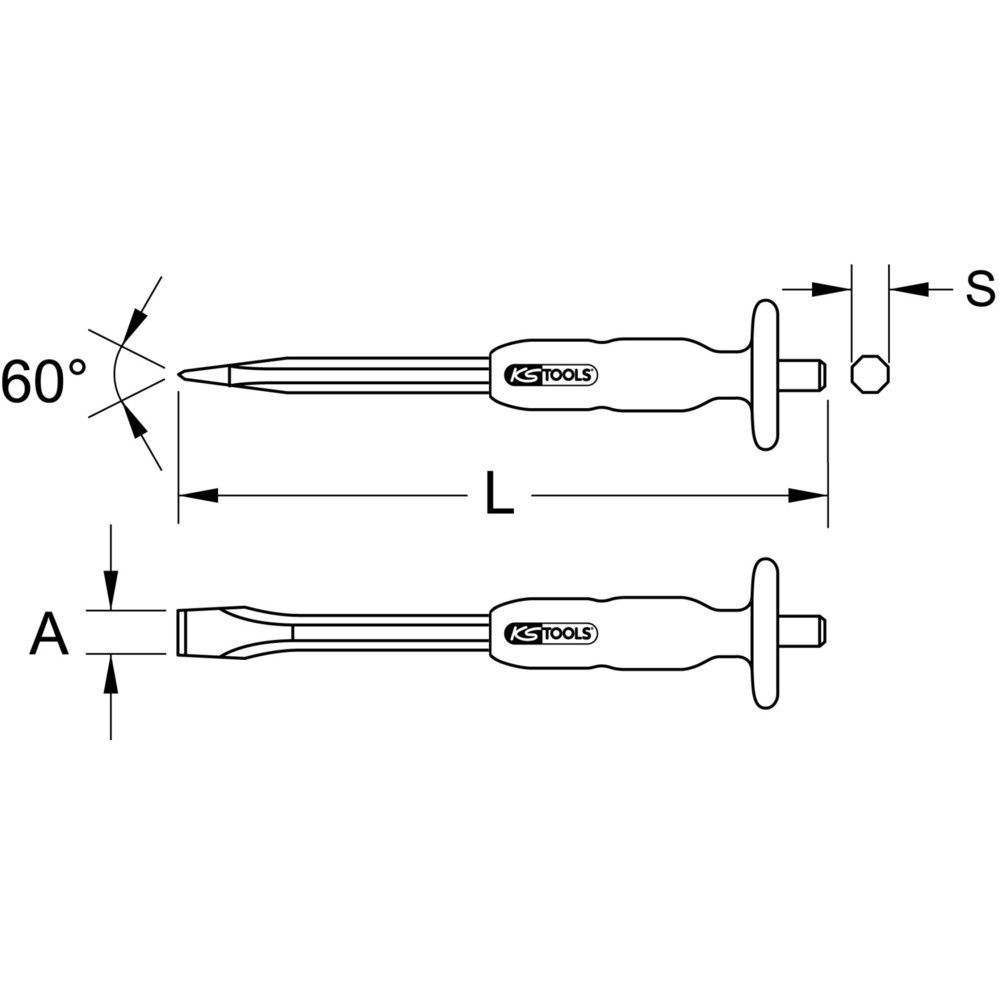 Produktabbildung Nr. 1: KS TOOLS Flachmeißel mit Handschutzgriff, 8-kant, 20mm