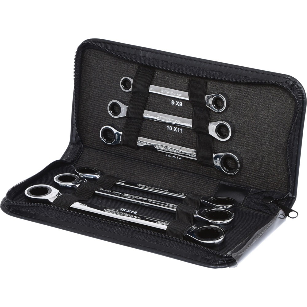 Produktabbildung Nr. 1: KS TOOLS GEARplus Doppel-Ratschenringschlüssel-Satz, 6-tlg Lederetui