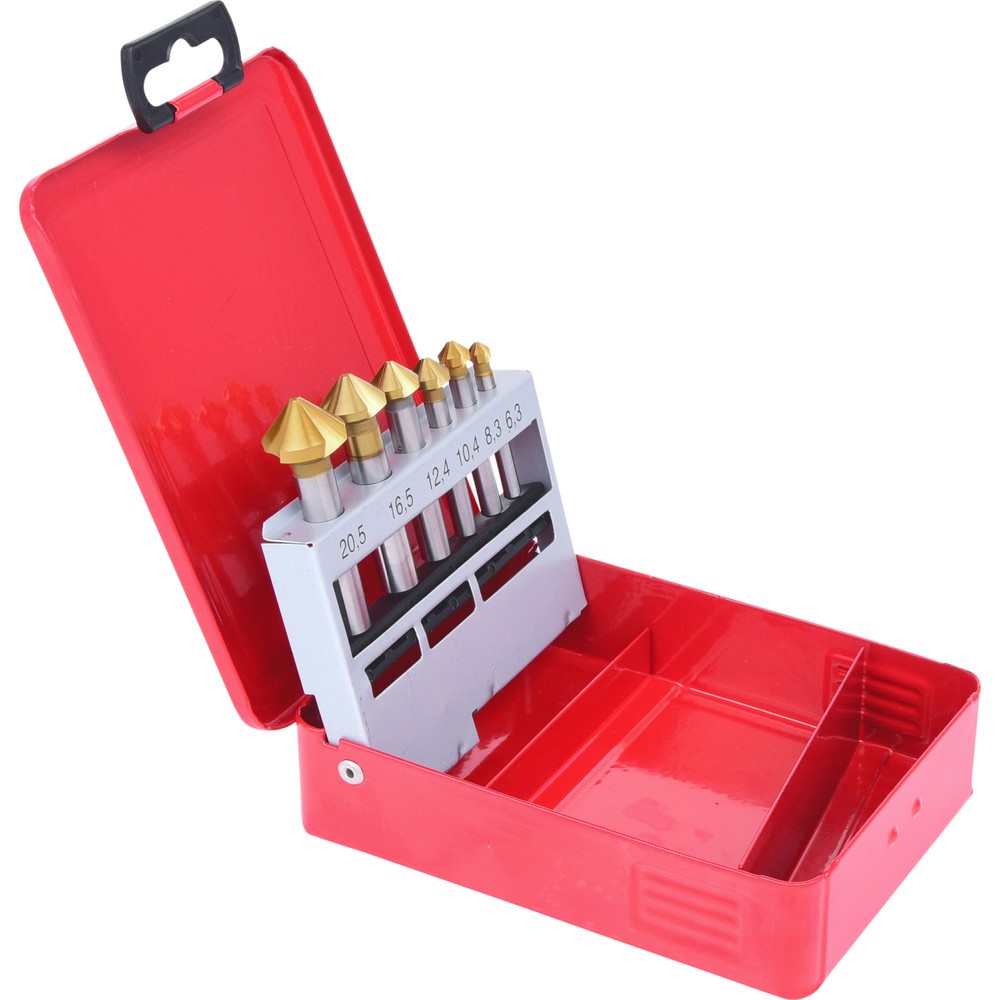Produktabbildung Nr. 4: KS TOOLS HSS TiN Kegel-Entgratsenker-Satz, Stahlblechkassette 6-tlg