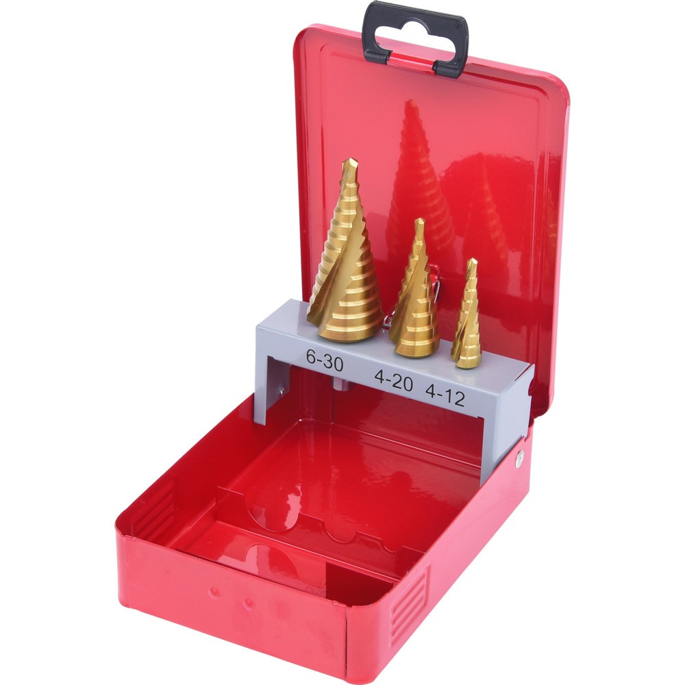 Produktabbildung: KS TOOLS HSS TiN Stufenbohrer-Satz, Stahlblechkassette 3-tlg