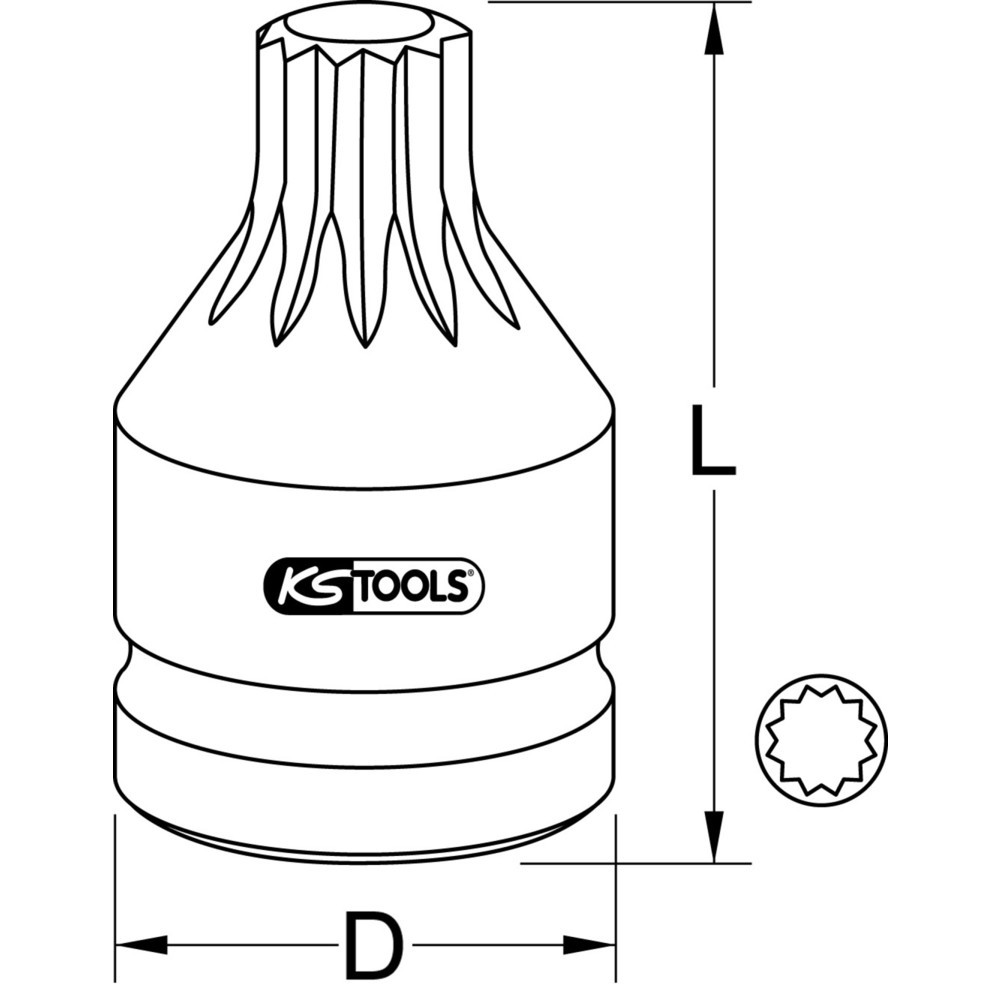 Produktabbildung: KS TOOLS 3/4" Kraft-Bit-Stecknuss Vielzahn mit Bohrung, kurz, M18