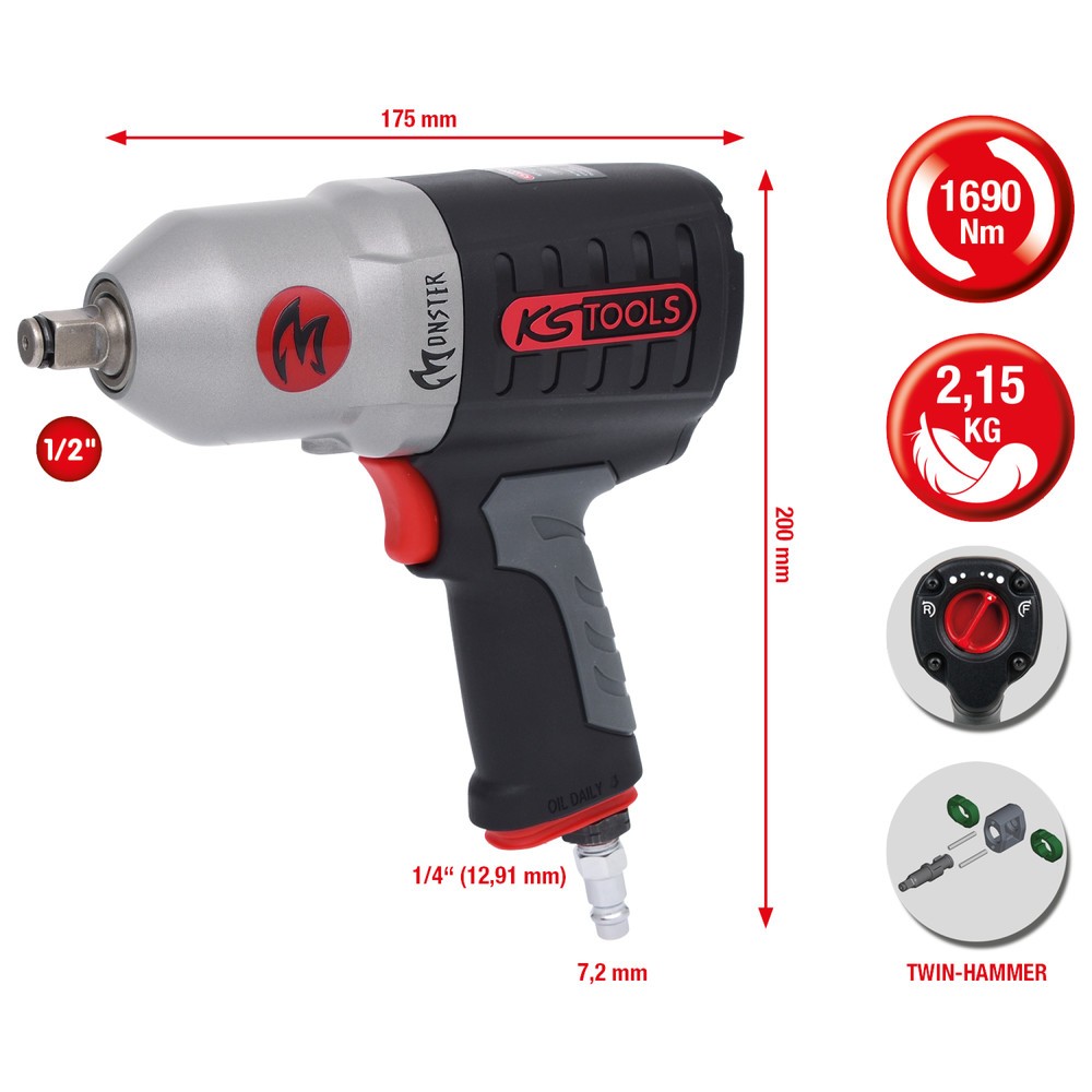 Produktabbildung Nr. 8: KS TOOLS 1/2" MONSTER Hochleistungs-Druckluft-Schlagschrauber, 1690Nm