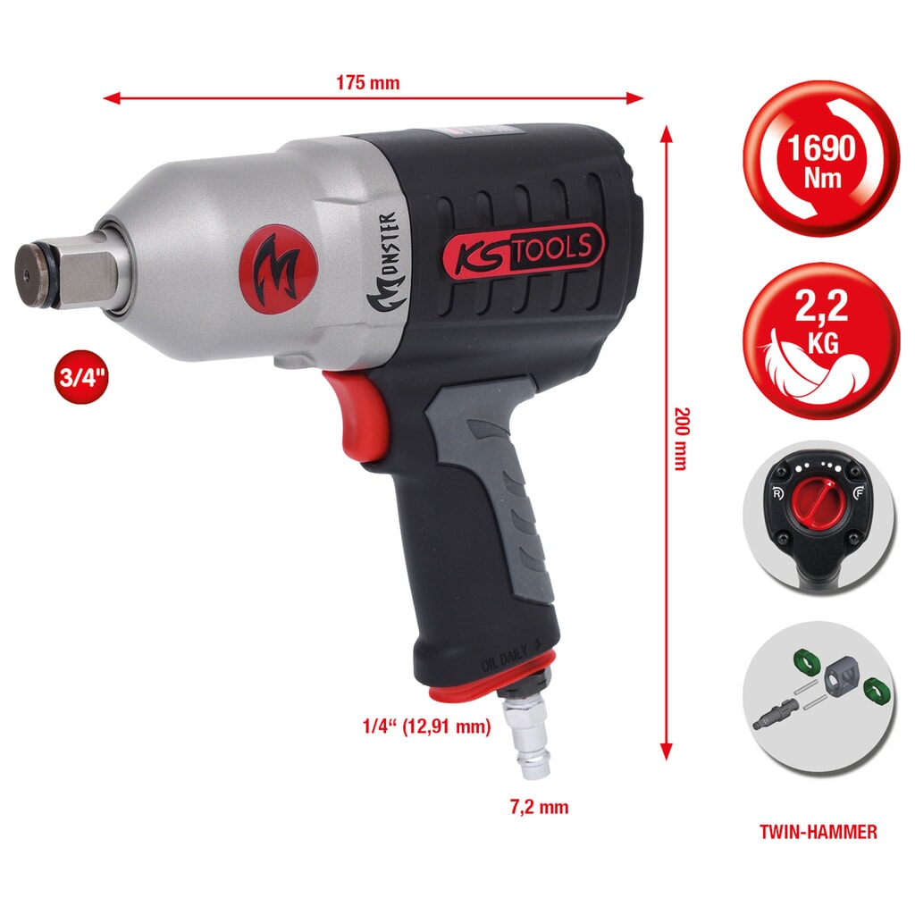 Produktabbildung Nr. 7: KS TOOLS 3/4" MONSTER Hochleistungs-Druckluft-Schlagschrauber, 1690Nm