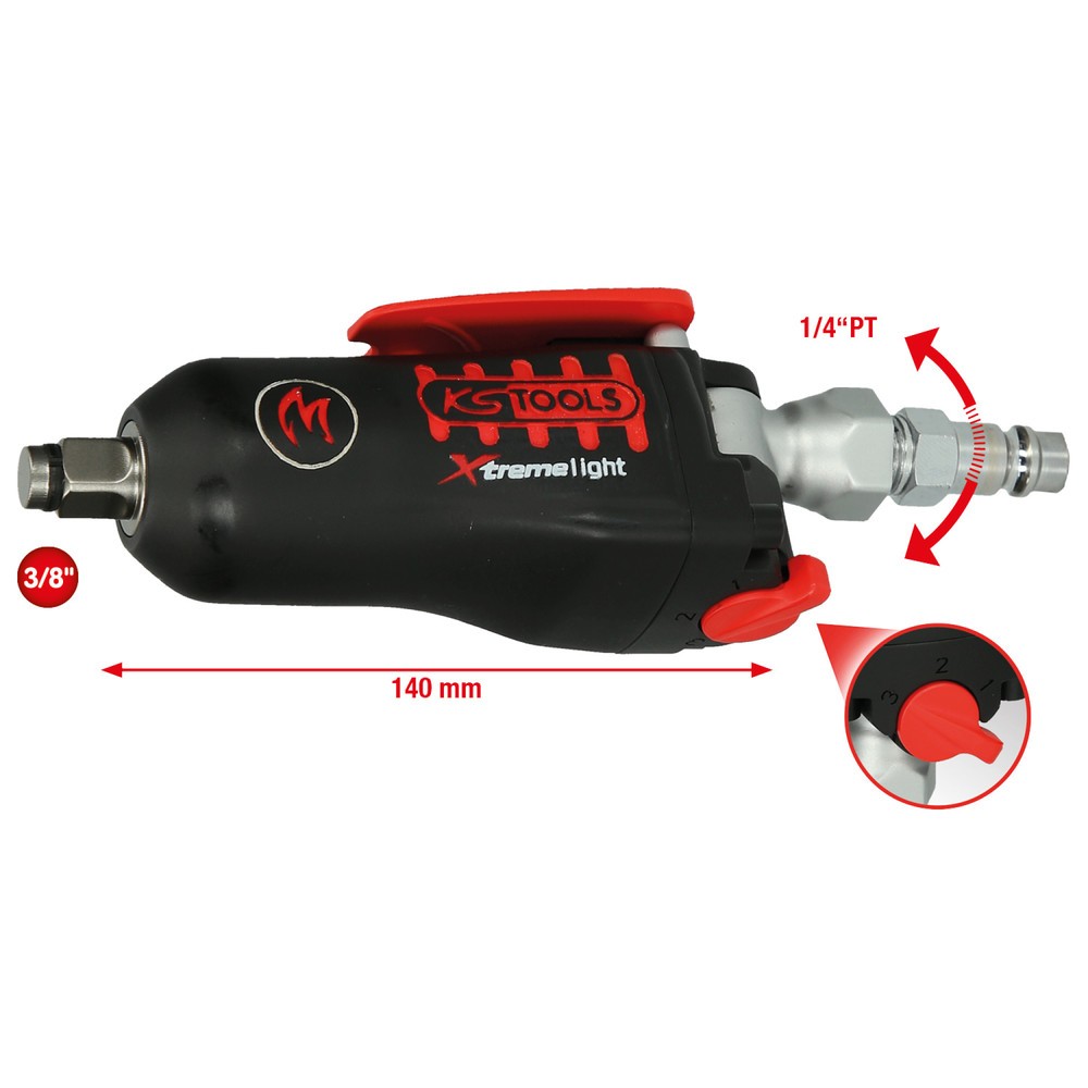 Produktabbildung: KS TOOLS 3/8" MONSTER Xtremelight Mini-Druckluft-Schlagschrauber mit Umschaltwippe, 108Nm