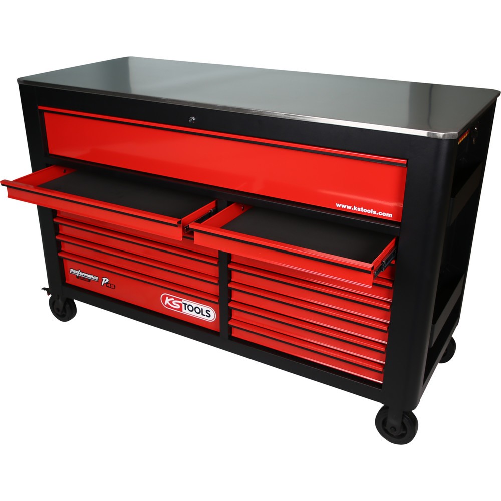 Produktabbildung Nr. 16: KS TOOLS PERFORMANCEplus P45 SCHWARZ/ROT Werkstattwagen mit 14 Schubladen