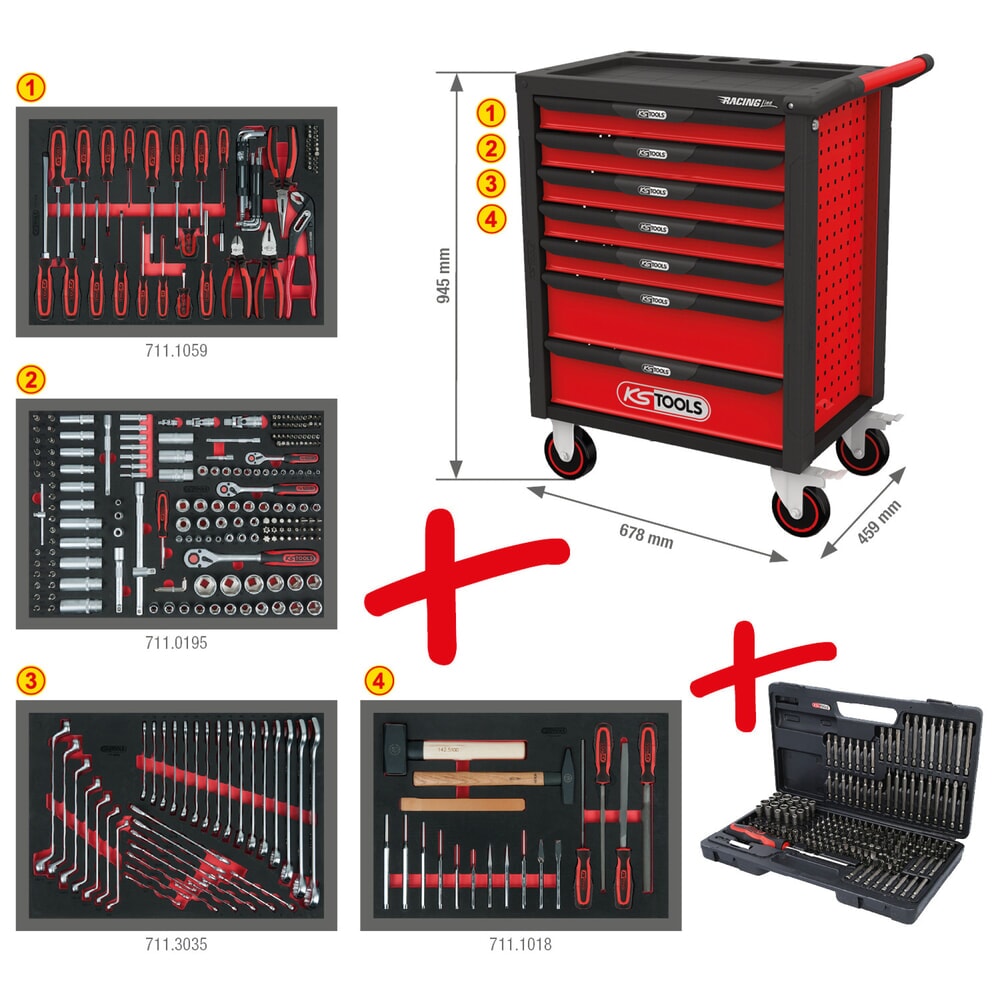 KS TOOLS RACINGline SCHWARZ/ROT Werkstattwagen mit 7 Schubladen und 515 Premium-Werkzeugen Produktabbildung Nr. 4: KS TOOLS RACINGline SCHWARZ/ROT Werkstattwagen mit 7 Schubladen und 515 Premium-Werkzeugen