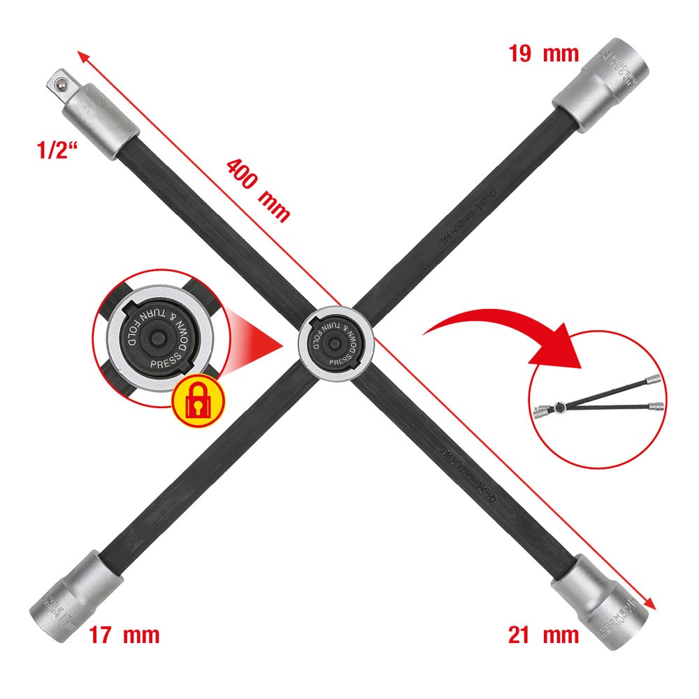 Produktabbildung Nr. 5: KS TOOLS Rad-Kreuzschlüssel mit Gleitgelenk für PKW, 1/2"x17x19x21mm