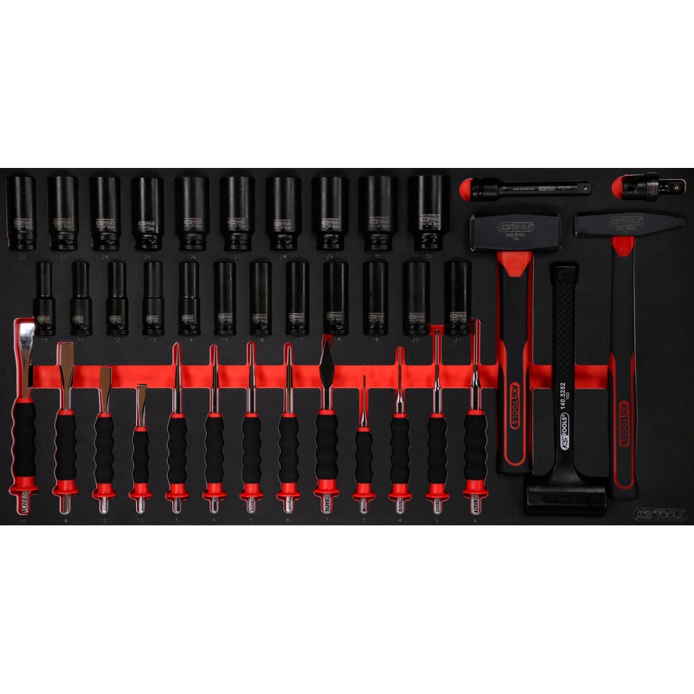 Produktabbildung Nr. 1: KS TOOLS Hammer- / Meißel- / und Kraft-Stecknuss-Satz in Schaumstoffeinlage, 40-tlg