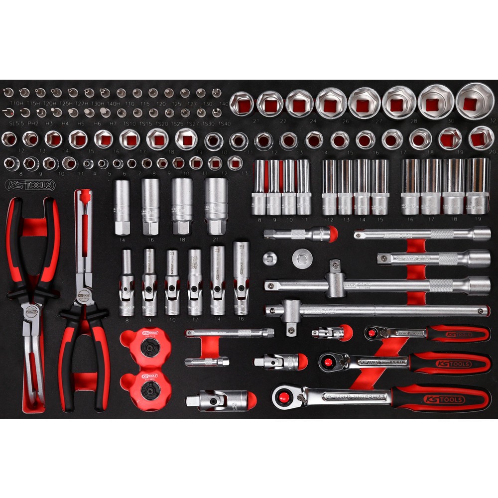 Produktabbildung: KS TOOLS 1/4'' + 3/8'' + 1/2'' Steckschlüssel-Satz in Schaumstoffeinlage, 111-tlg