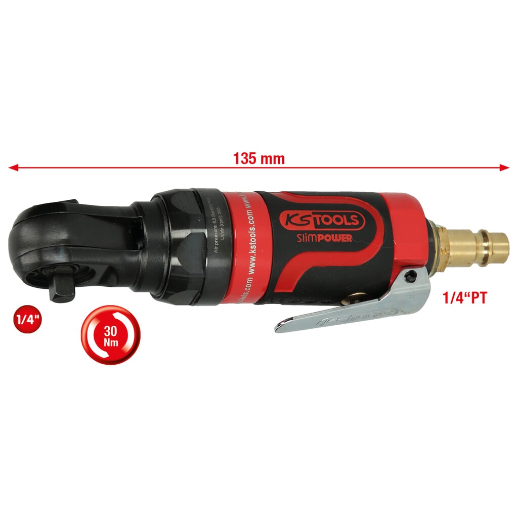 KS TOOLS 1/4" SlimPOWER Mini-Druckluft-Umschaltratsche 30Nm Produktabbildung Nr. 1: KS TOOLS 1/4" SlimPOWER Mini-Druckluft-Umschaltratsche 30Nm