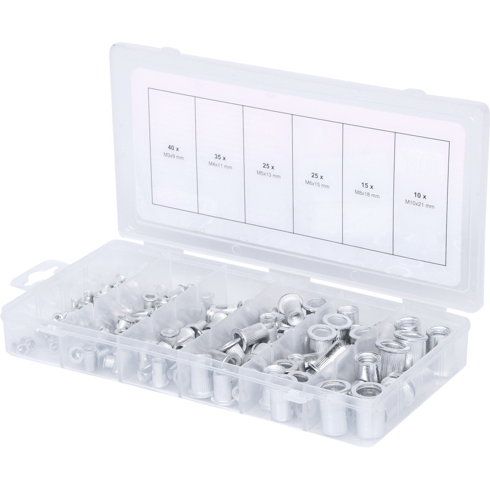 Produktabbildung: KS TOOLS Sortiment Gewindenieten, Aluminium, M3x9mm-M10x21mm, 150-tlg
