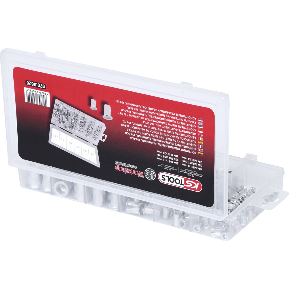 Produktabbildung Nr. 5: KS TOOLS Sortiment Gewindenieten, Aluminium, M3x9mm-M10x21mm, 150-tlg