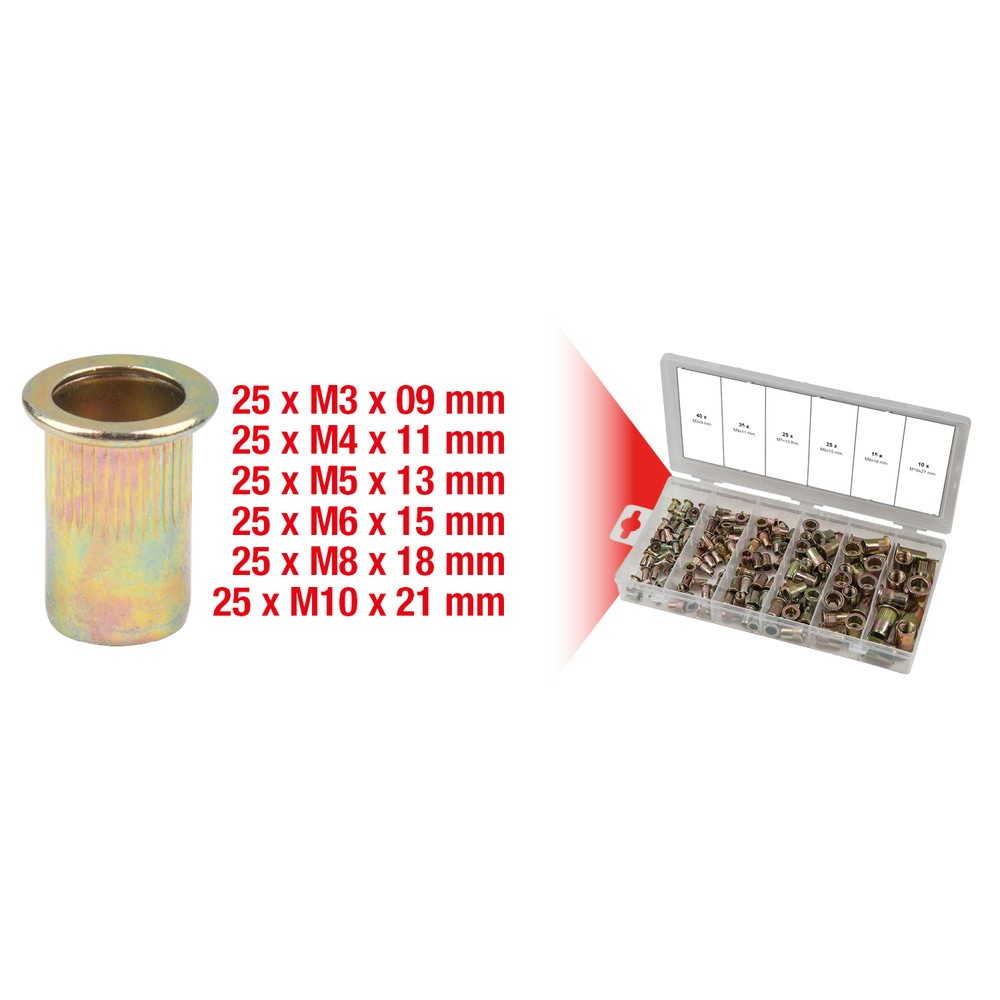 Produktabbildung Nr. 2: KS TOOLS Sortiment Gewindenieten, Stahl, M3x9mm-M10x21mm, 150-tlg