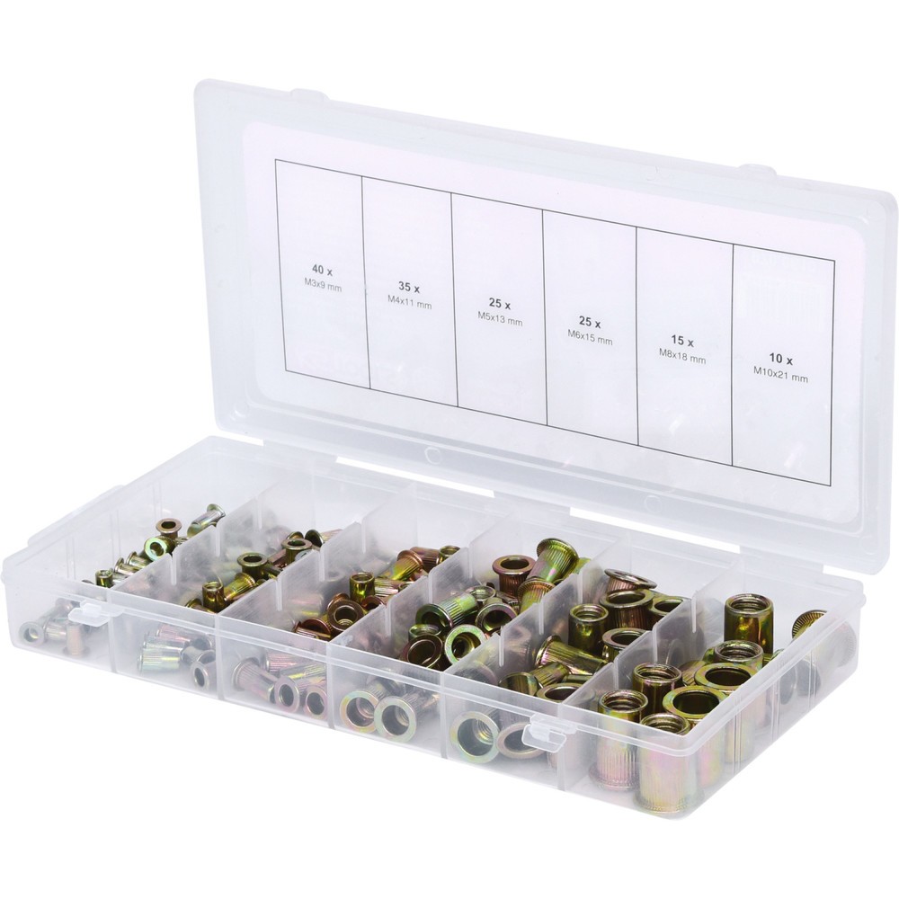 Produktabbildung: KS TOOLS Sortiment Gewindenieten, Stahl, M3x9mm-M10x21mm, 150-tlg