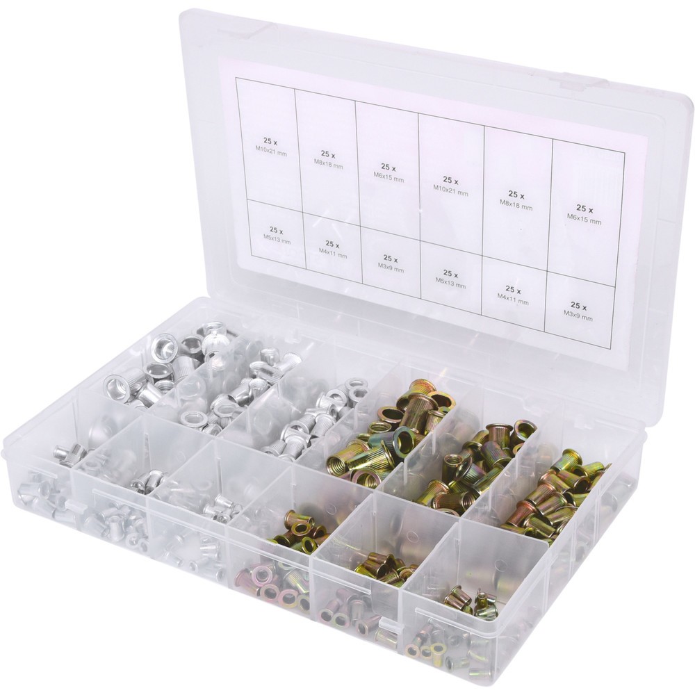 Produktabbildung: KS TOOLS Sortiment Gewindenieten, Stahl und Aluminium, M3x9mm-M10x21mm, 300-tlg
