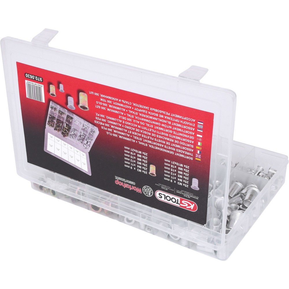 Produktabbildung Nr. 4: KS TOOLS Sortiment Gewindenieten, Stahl und Aluminium, M3x9mm-M10x21mm, 300-tlg
