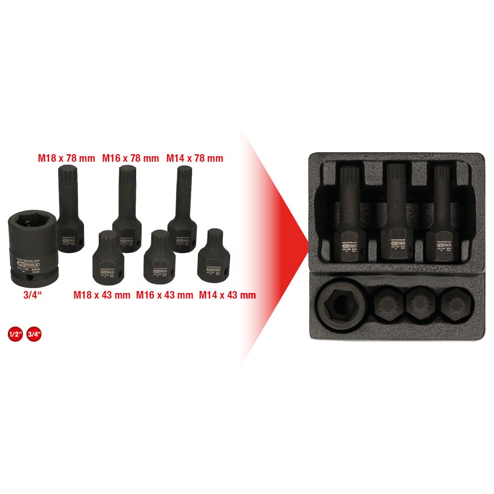 Produktabbildung Nr. 11: KS TOOLS 1/2" Spezial-Kraft-Bit-Stecknuss-Satz Vielzahn, 7-tlg M14-M18