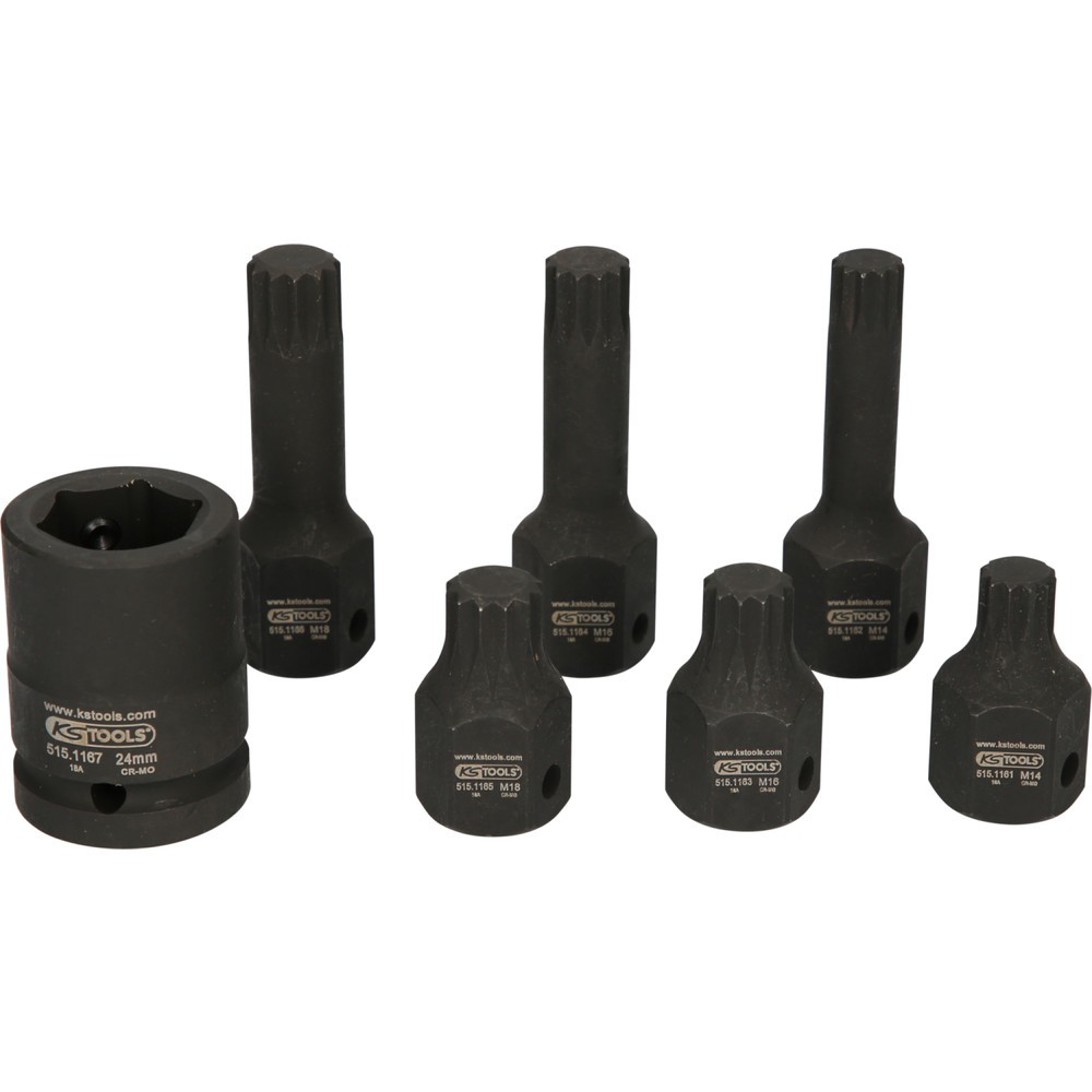 Produktabbildung Nr. 12: KS TOOLS 1/2" Spezial-Kraft-Bit-Stecknuss-Satz Vielzahn, 7-tlg M14-M18