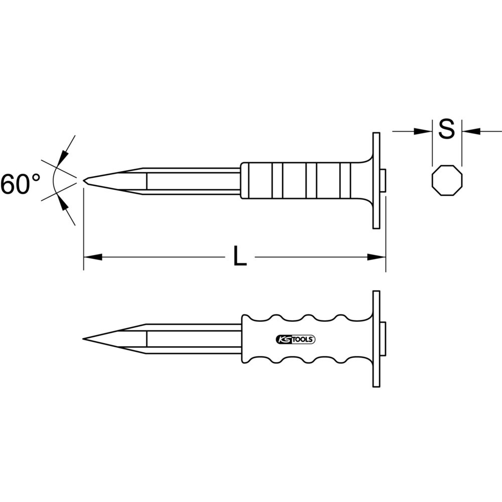 Produktabbildung Nr. 1: KS TOOLS Spitzmeißel mit Handschutzgriff, 8-kant, 20x800mm