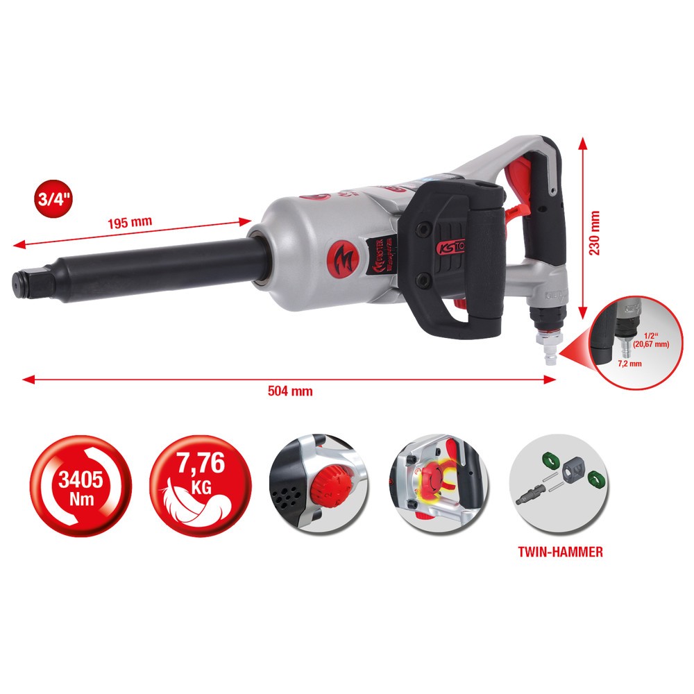 Produktabbildung Nr. 7: KS TOOLS 3/4" superMONSTER Hochleistungs-Druckluft-Schlagschrauber, 3405Nm, 504 mm