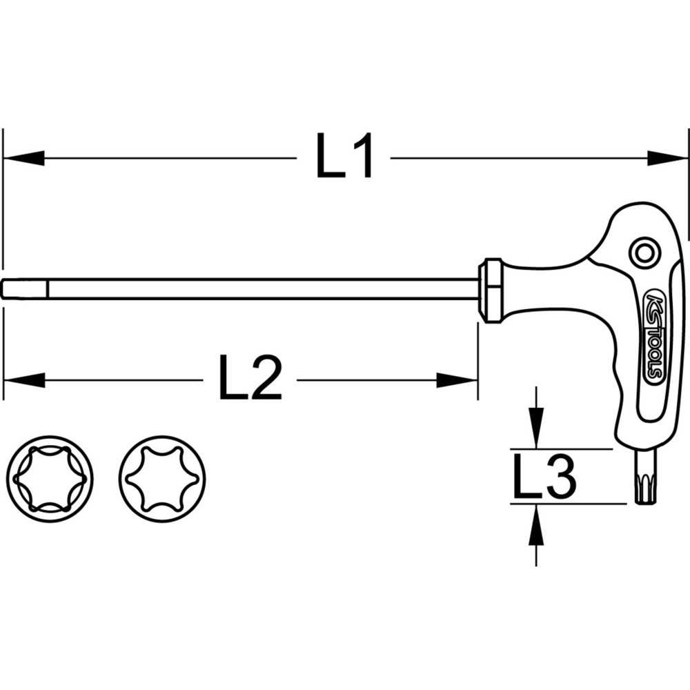 Produktabbildung Nr. 1: KS TOOLS T-Griff-Winkelstiftschlüssel Torx Kugelkopf,T8