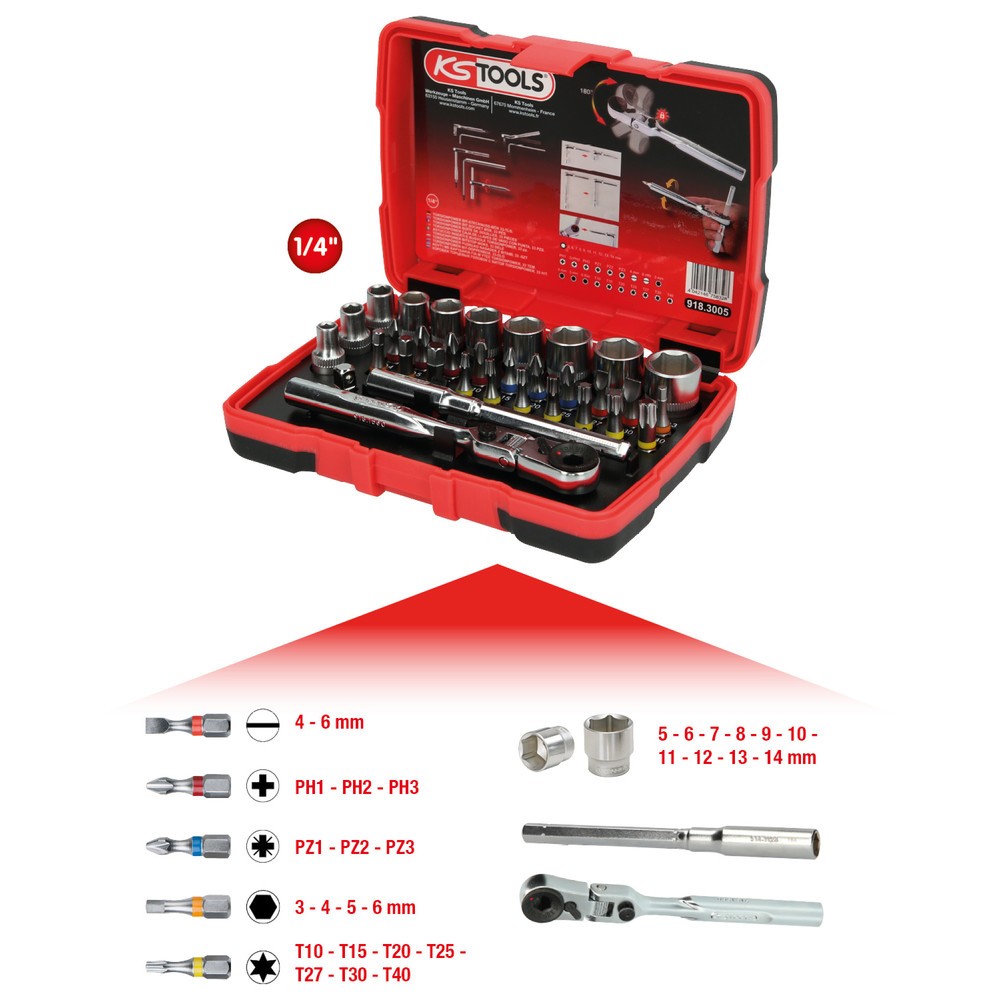 Produktabbildung: KS TOOLS 1/4" TORSIONpower Bit-Stecknuss-Box, 33-tlg