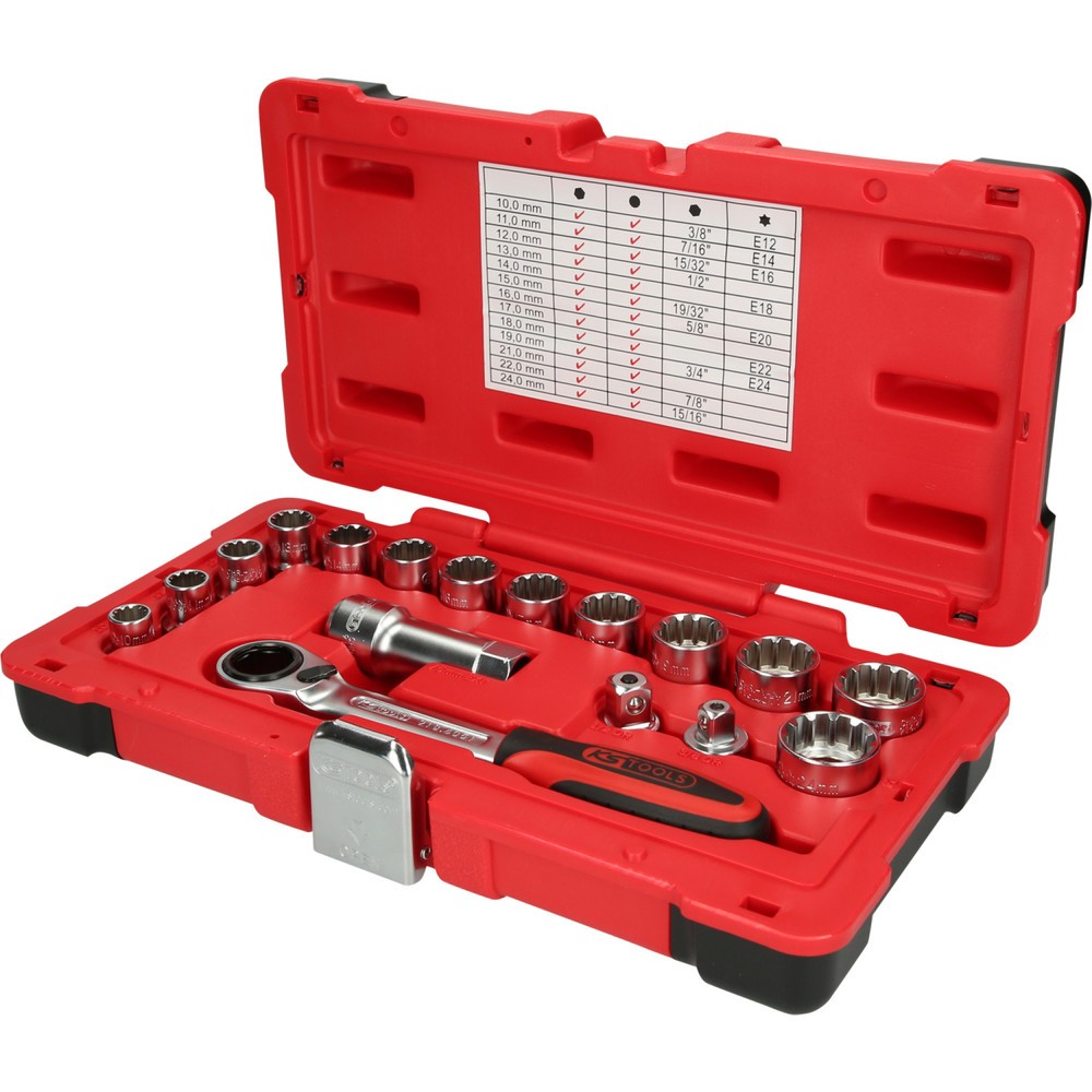 Produktabbildung: KS TOOLS 3/8"+1/2" TRIPLEplus Durchgangs-Steckschlüssel-Satz, 17-tlg