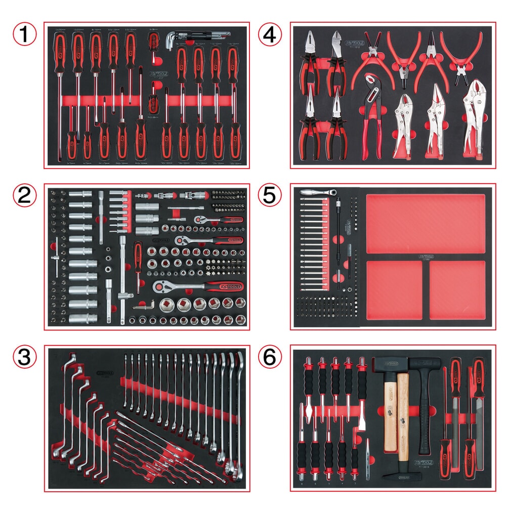 KS TOOLS Universal-Systemeinlagen-Satz für 6 Schubladen mit 598 Premium-Werkzeugen Produktabbildung: KS TOOLS Universal-Systemeinlagen-Satz für 6 Schubladen mit 598 Premium-Werkzeugen